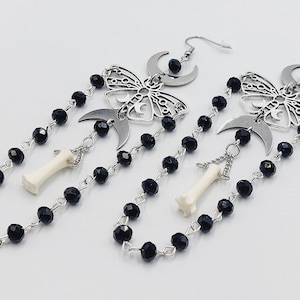 As Above, So Below Earrings with Coyote Bones - Butterfly transformation as within so without jewelry innerwork healing gothic tradgoth gift