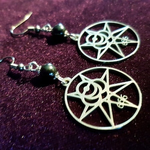 OTO - Ordo Templi Orientis | Brincos de aço inoxidável Marca da Besta - Geometria sagrada oculta Thelema Aleister Crowely 93 93/93