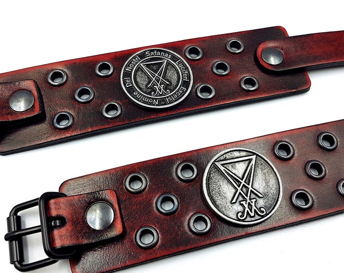 Red Leather Sigil of Lucifer Bracelet (2 Styles)