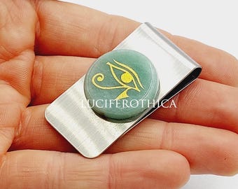 Eye of Horus Money Clip with Green Aventurine Crystal (Stainless Steel)