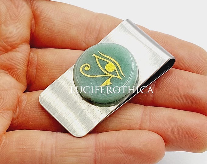 Eye of Horus Money Clip with Green Aventurine Crystal (Stainless Steel)