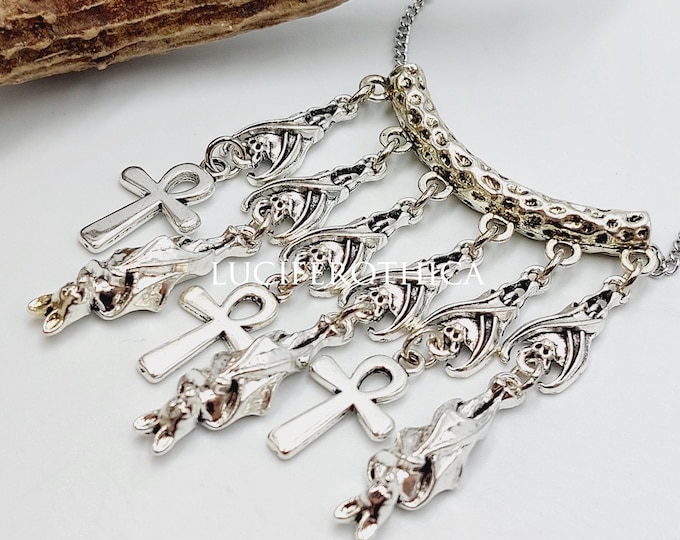 Sleeping Bat Ankh Necklace