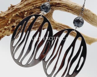 Large Oval Labradorite Crystal Zebrastripe Earrings