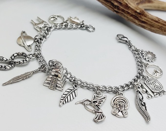 Mayan Charm Bracelet with 14 Different Charms