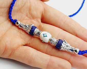 Blue Showlead with Dragon & EvilEye Protection Beads - (Small Dogbreeds)