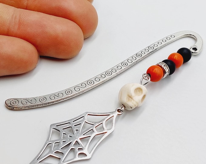 Gothic Bookmarker with Skull & Spider Web