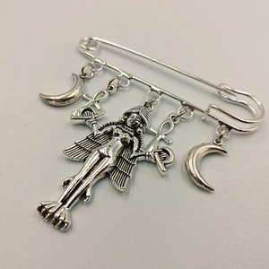 Lilith | Inanna | Ishtar | Ereshkigal Brooch / Pin - burney relief lilith vampire demonic satanic gothic occult inanna witch gift moon ankh