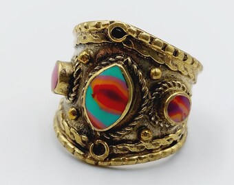 Vintage Rainbow Stone Ring - Traditional Antique Jewelry