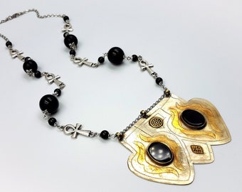 Vintage Black Agate Necklace (Onyx - Black Agate - Obsidian)