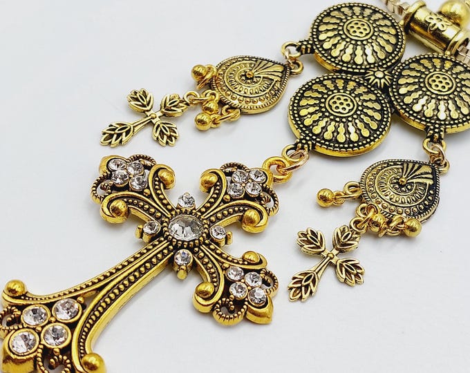 Sacred Trinity Rhinestone Cross Necklace