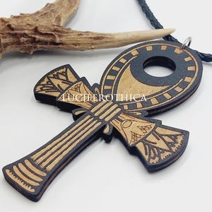 Large Egyptian Ankh Pendant Necklace made out of Wood - Wooden Crux ansata occult vampire gothic egyptian cleopatra jewelry gift pharao
