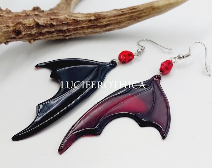 Batwings Earrings (Dark Red Resin)