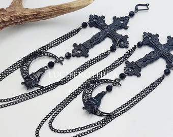 Gothic Cross Sleeping Bat Earrings