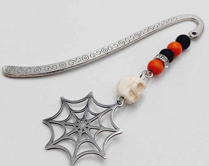 Gothic Bookmarker with Skull & Spider Web