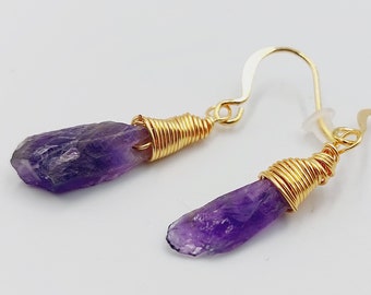 Raw Amethyst Crystal Earrings (18K Gold Plated)