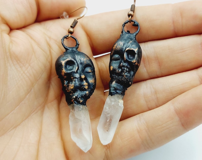 Electroformed Santa Muerte Earrings (Copper)