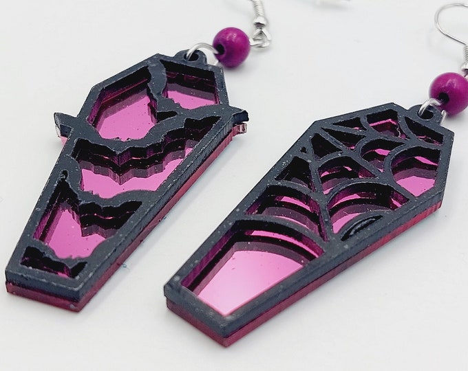 Glossy Fuchia Gothic Coffin Earrings