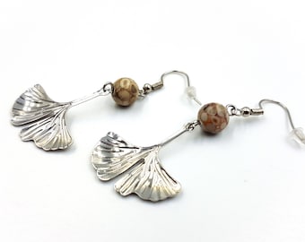 Ginkgo Leaf Earrings with Maifan Stones (Maifanite)