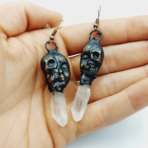 Electroformed Santa Muerte Earrings (Copper) - Nuestra Señora de la Santa Muerte saint ritual hoodoo Lady of the Holy Death gift protection