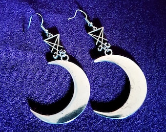 Sigil of Lucifer Crescent Moon Earrings