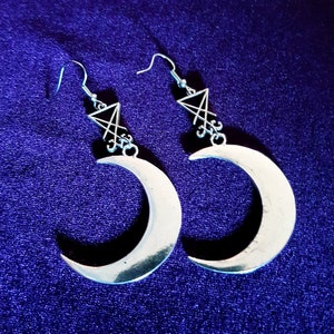 Sigil of Lucifer Crescent Moon Earrings - moon sigil luciferian gothic occult satanic seal witch goth gothic lunar gift luciferianism salem