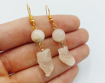 Raw & Polished Morganite Healing Earrings