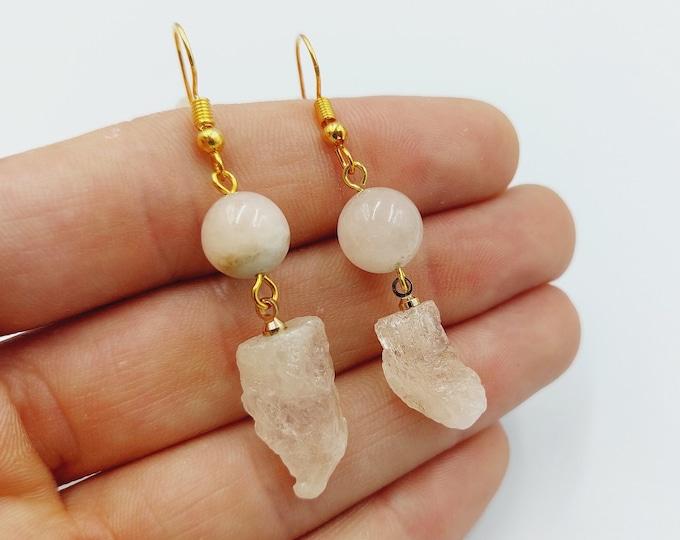 Raw & Polished Morganite Healing Earrings