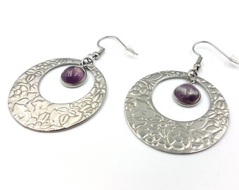 Stainless Steel Amethyst Earrings