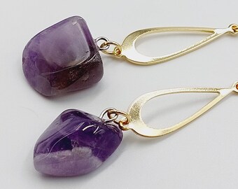 Amethyst Droplet Earrings (18K Gold Plated)