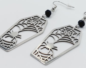 Coffin Spider Earrings (Stainless Steel)