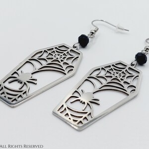 Coffin Spider Earrings (Stainless Steel) - Gothic coffin sarcophagus tradgoth earjewelry wgt whitby gift creepy spider halloween