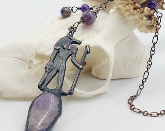 Anubis Amethyst Necklace (Electroformed Copper)