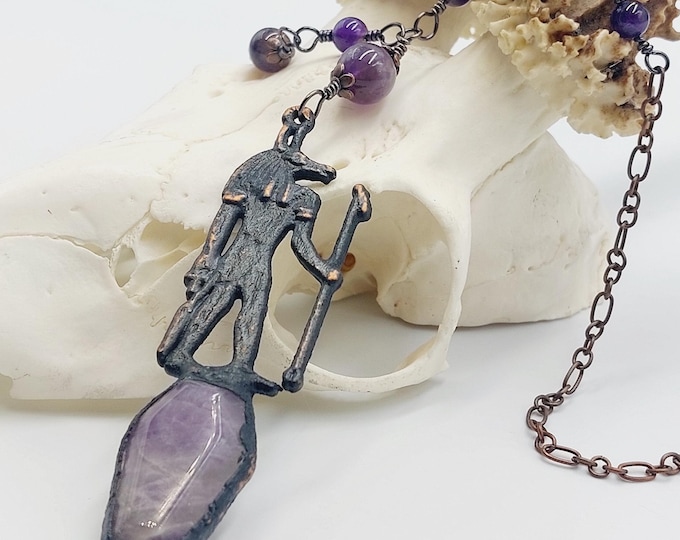 Anubis Amethyst Necklace (Electroformed Copper)