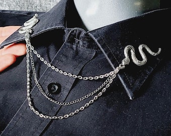 Serpent Collar Chain Pin in Silver Tone