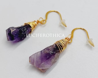 Raw Amethyst Crystal Earrings (18K Gold Plated)