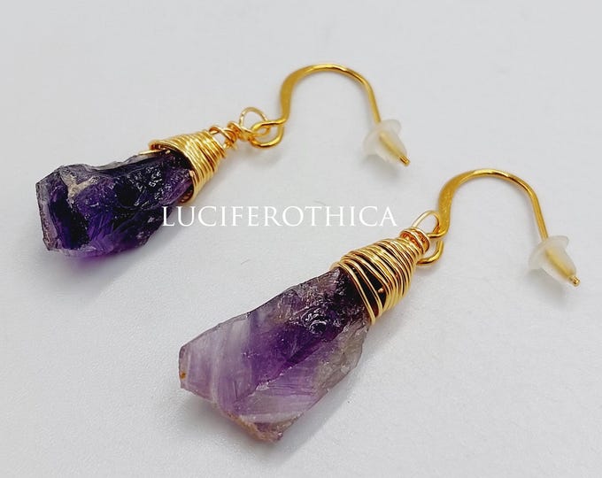 Raw Amethyst Crystal Earrings (18K Gold Plated)