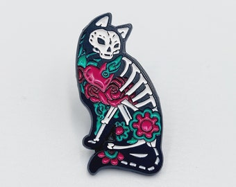 Gothic Skeleton Cat Pin