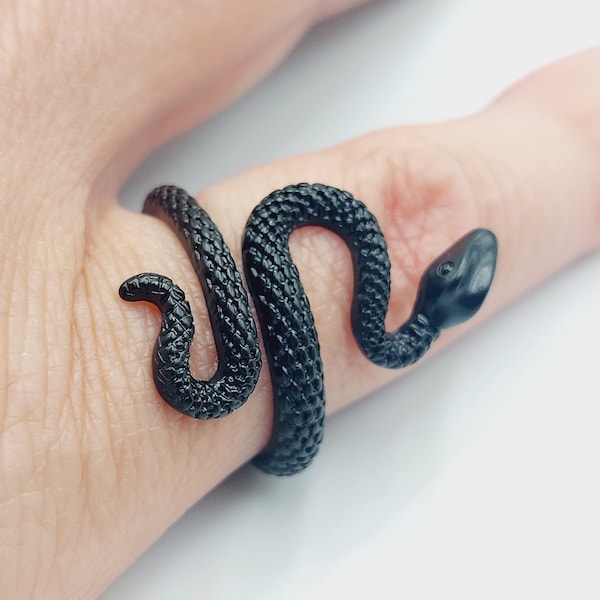 Black Snake Ring - occult serpent wisdom jewelry gothic black metal ring viper goth gift