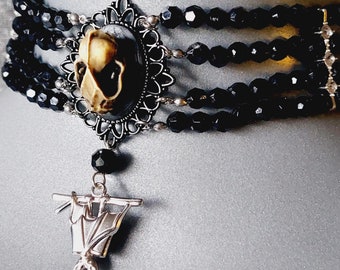 Victorian Gothic Bat Skull Choker with Bat Pendant