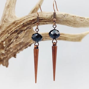 Single Spike Earrings (Copper Tone) gothic goth witch spikes spike jewelry light weight black facetted goth beaded earweight steampunk gift