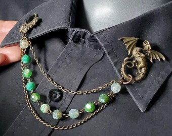 Dragon Collar Pin in Bronze Tone with Dragon Agate Crystals