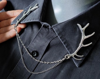 Antler Collar Pin in Silver Tone