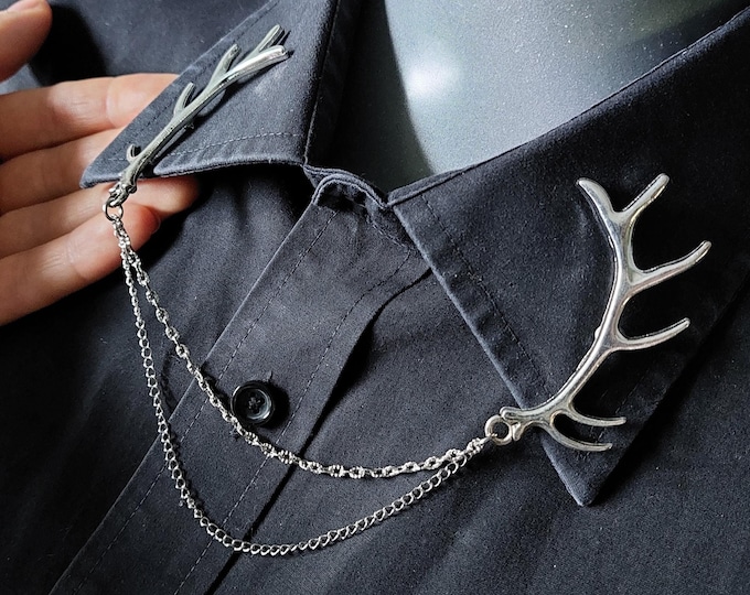 Antler Collar Pin in Silver Tone