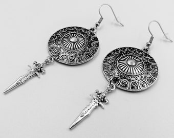 Necrotic Slash Dagger and Shield Earrings