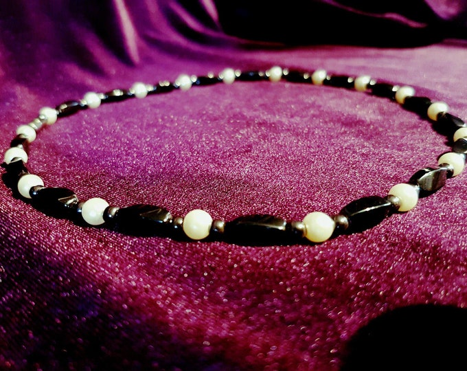 Hematite Crystal Pearl Necklace