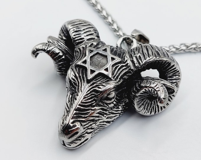 Baphomet Ram Pendant with Hexagram Design (Stainless Steel)