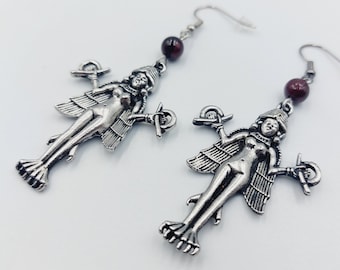 Lilith | Innana | Ishtar | Ereshkigal Garnet Earrings (Stainless Steel)