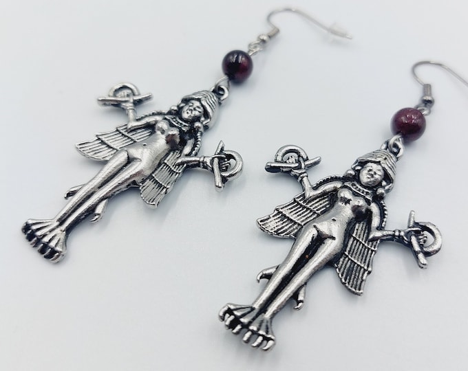Lilith | Innana | Ishtar | Ereshkigal Garnet Earrings (Stainless Steel)
