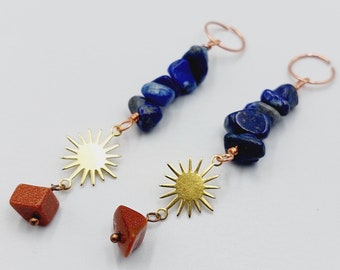 Crystal Plant Sun Charms with Lapis Lazuli & Sunstone (Copper Energetic Plant Accessories)