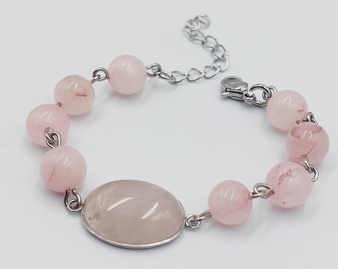 Rose Quartz Bracelet (Stainless Steel)